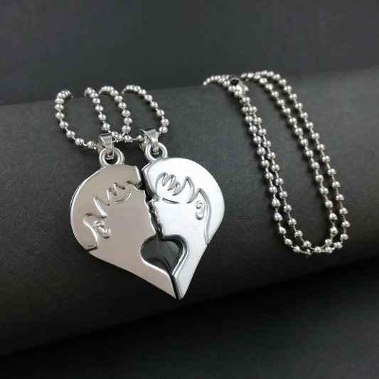 Couple Silver plated Dual Heart Pendant With Chain